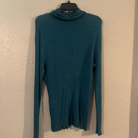 Lane Bryant Women's Long Sleeve Teal Knit Turtle Neck Shirt Sz 22/24 Feminine - Picture 5 of 5